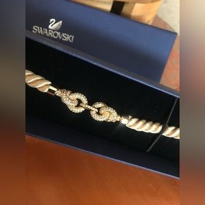 Swarovski beige rope bracelet with crystals in gold tone setting. NWB.